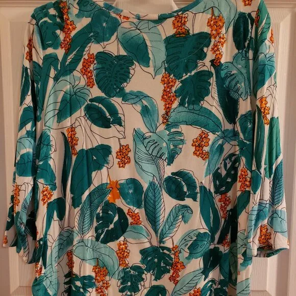Ruby Rd. floral tropical with parrot, sz PXL 3/4 sleeve - Picture 5 of 5